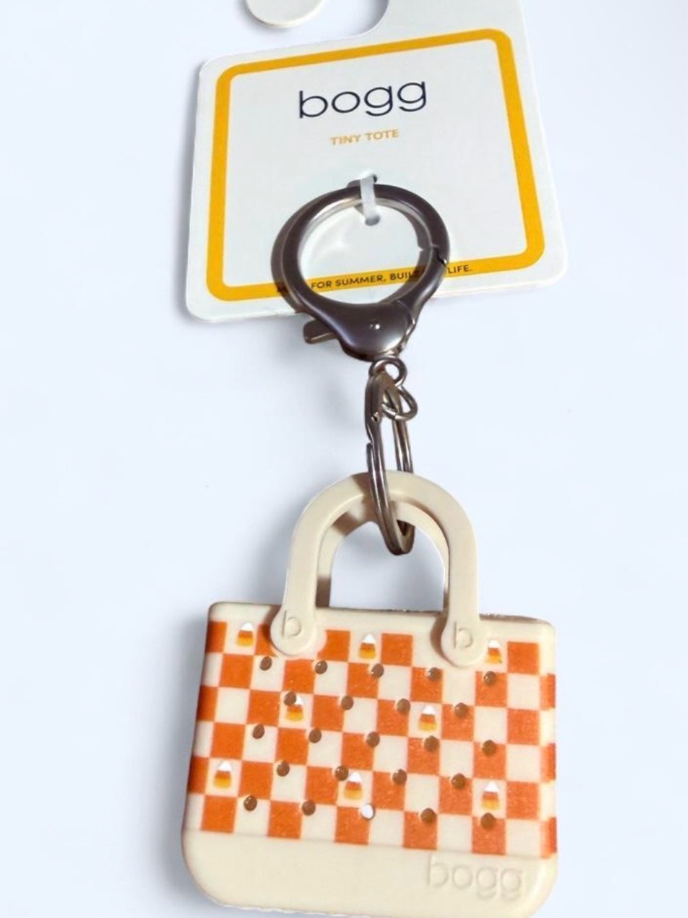 BOGG BAG Tiny Tote Key & Card Holder in Cream and Orange Check
